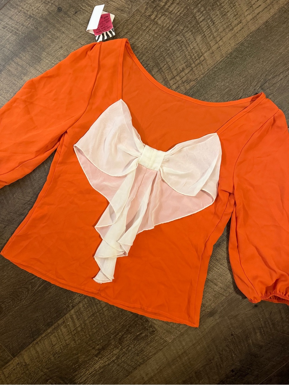 Giddy Up Glamour Orange Bow Blouse Top Size Small NWT
